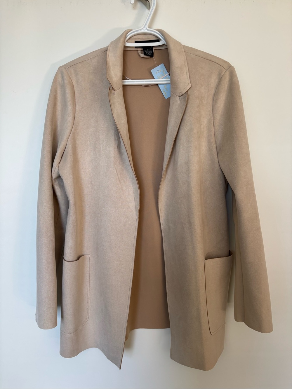 Joan Vass Neutral Beige Open-Front Blazer